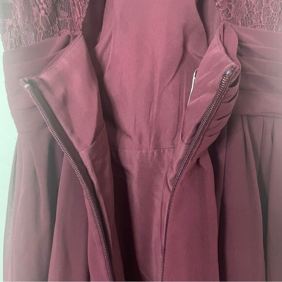 AZAZIE COLLEEN A-Line Lace Chiffon Floor-Length Burgundy Bridesmaid Dress Size 2 - Picture 9 of 15
